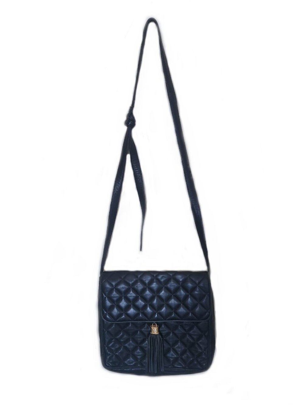 Vintage Jay Herbert New York Black Quilted Lambskin Leather Crossbody Bag Tassel